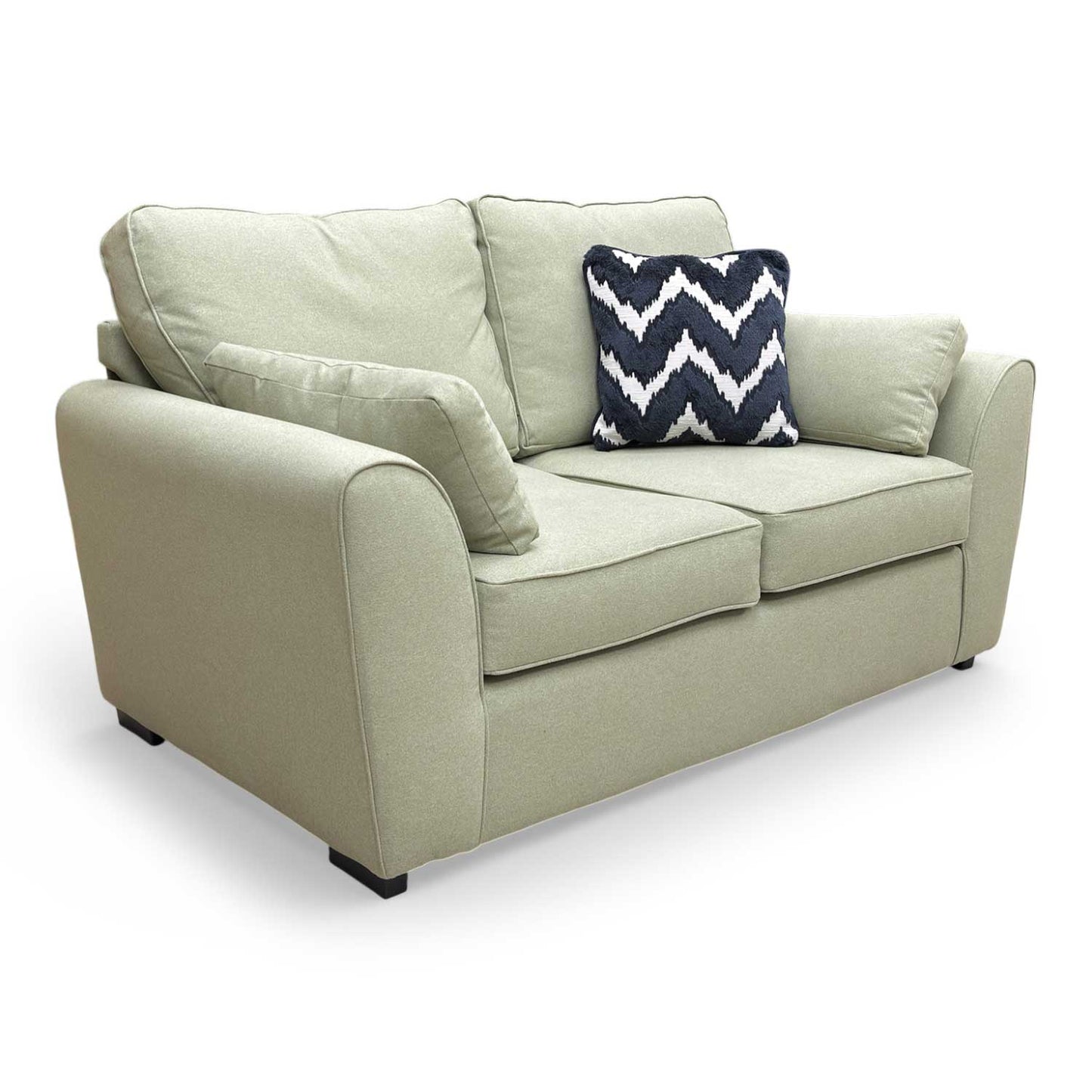 Full view of the Thornbrook ‘Julius’ 2-seater formal back sofa in sage green Cambridge fabric.