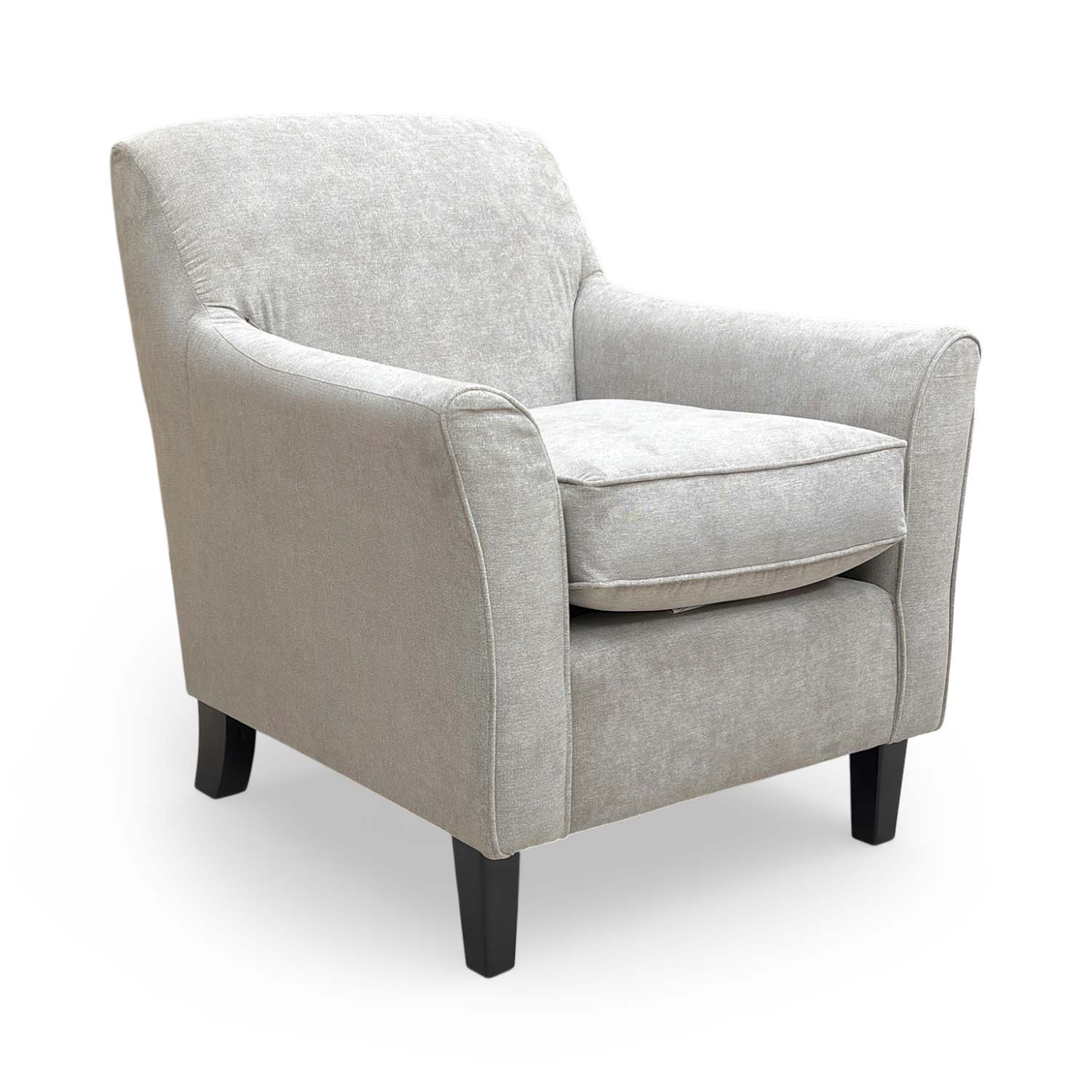 Full view of the Thornbrook ‘Hammond’ Kiera grey fabric accent chair showing its contemporary silhouette.