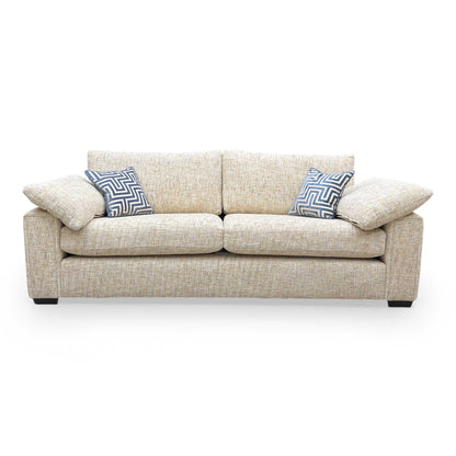 Front view of the Thornbrook ‘Burton’ Odyssey 4-seater formal back sofa in marzipan cream woven fabric.