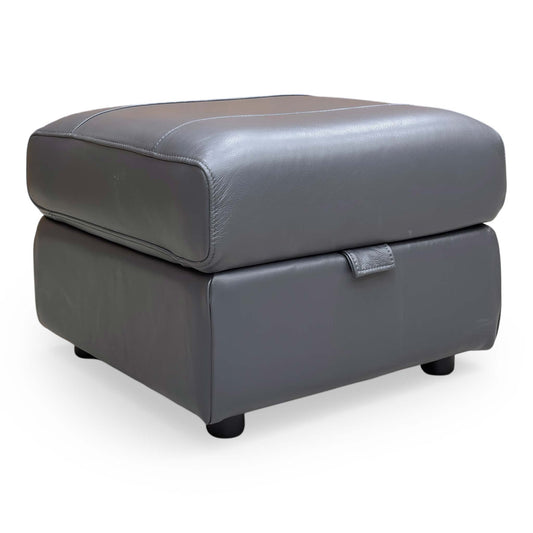 Front view of the ‘Panache’ Leather Storage Footstool in Lavender Grey, featuring a sleek, modern square design.