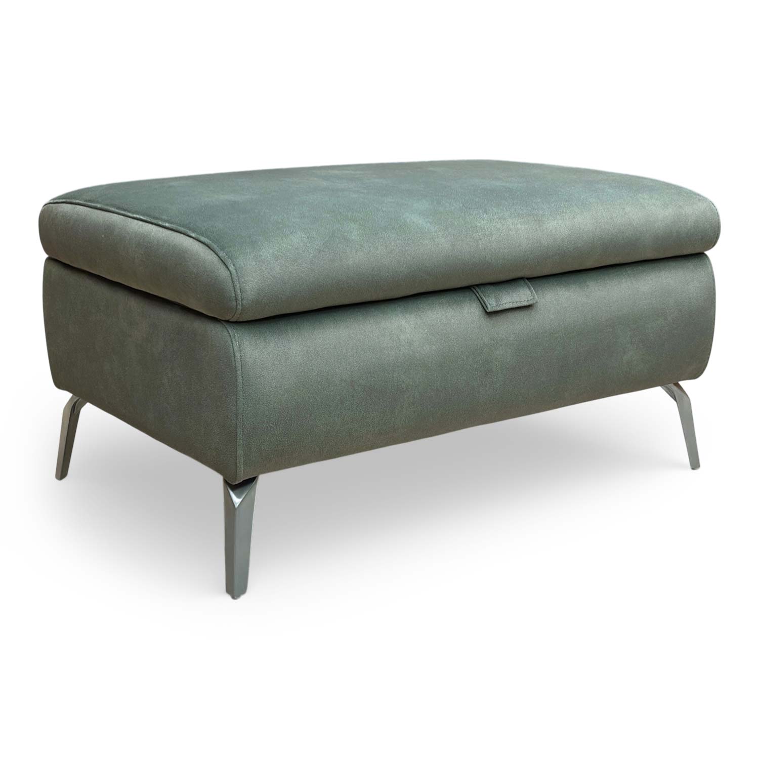 Full view of the Daytona ‘Dexter Fern’ 43514 velvet storage footstool in deep green.