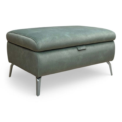 Full view of the Daytona ‘Dexter Fern’ 43514 velvet storage footstool in deep green.