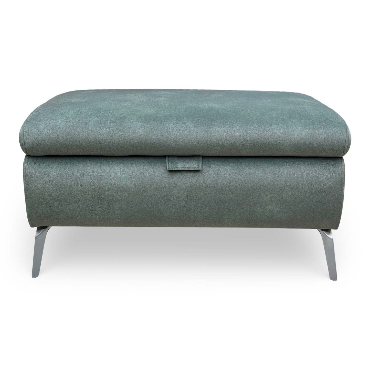 Front view of the Daytona ‘Dexter Fern’ 43514 velvet storage footstool in deep green.