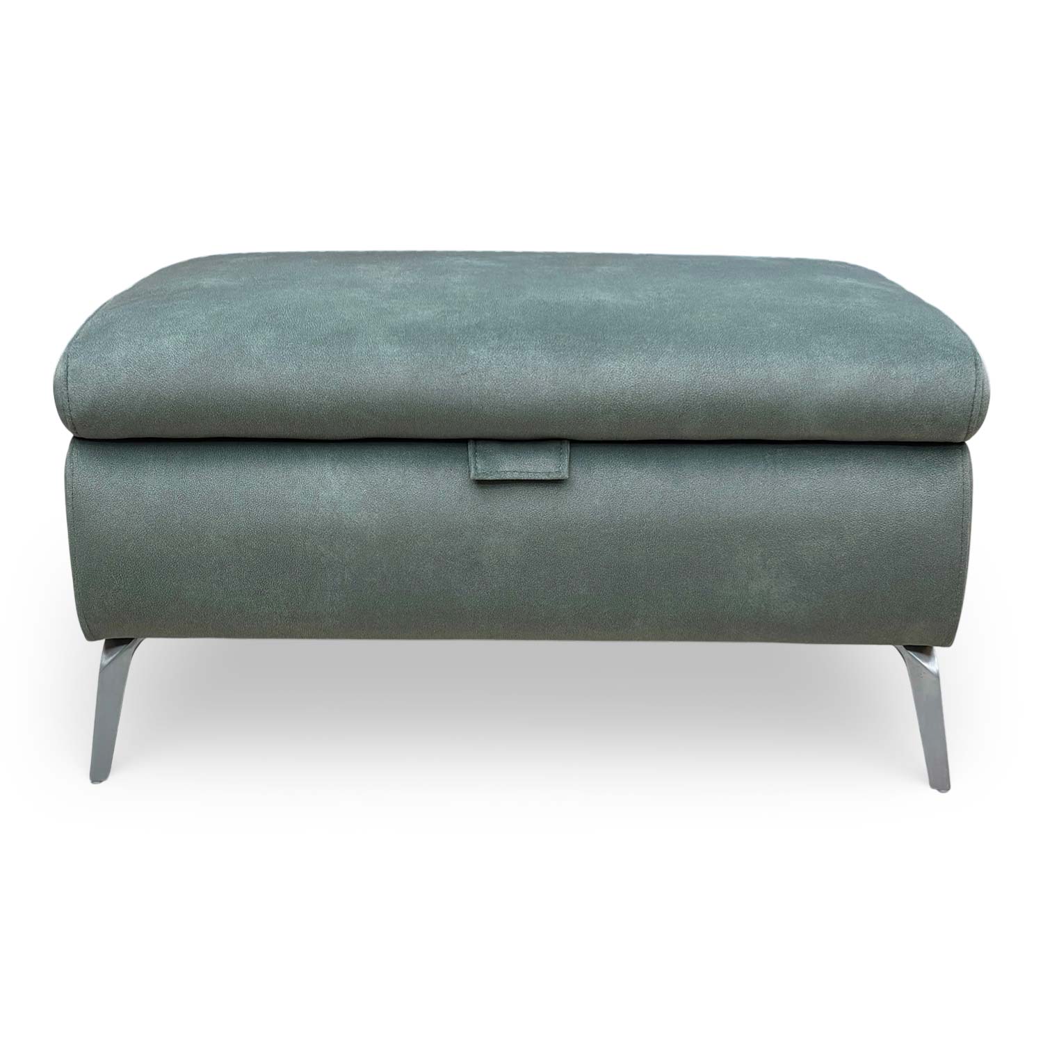 Front view of the Daytona ‘Dexter Fern’ 43514 velvet storage footstool in deep green.