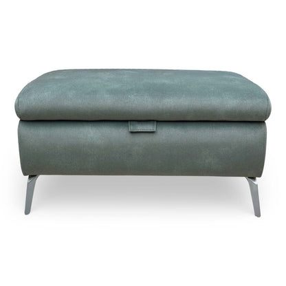 Front view of the Daytona ‘Dexter Fern’ 43514 velvet storage footstool in deep green.