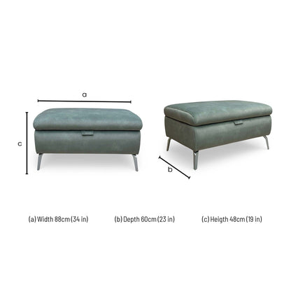 Dimensions for the Furniture Village ‘Daytona’ Dexter Fern 43514 Velvet Storage Footstool.