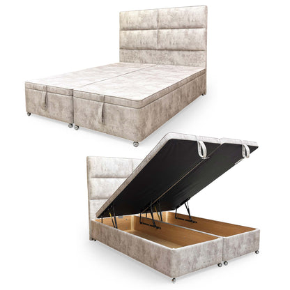 Front view of the Sleep Story ‘Cadmore’ King Size Bed featuring a floor-standing headboard upholstered in luxurious dapple brown velvet.
