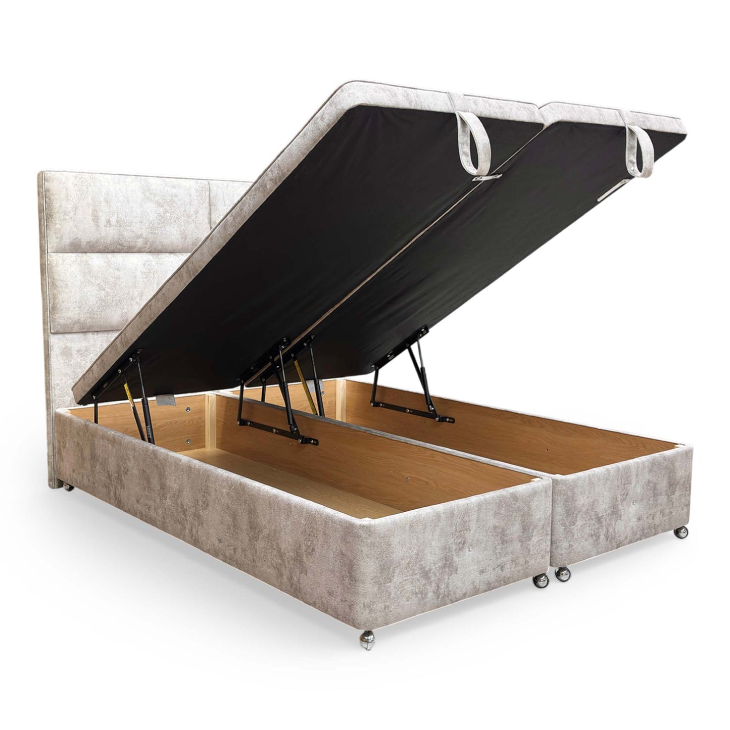 View of the dual end-lift handles, designed for easy and effortless access to the concealed under-bed storage.