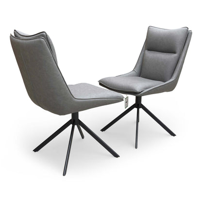 ‘Catalina’ Dark Grey Faux Leather Swivel Dining Chairs - Set of 2