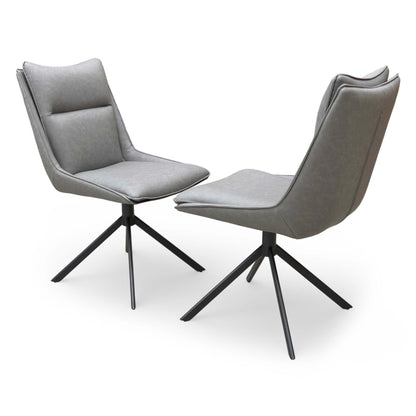 ‘Catalina’ Dark Grey Faux Leather Swivel Dining Chairs - Set of 2