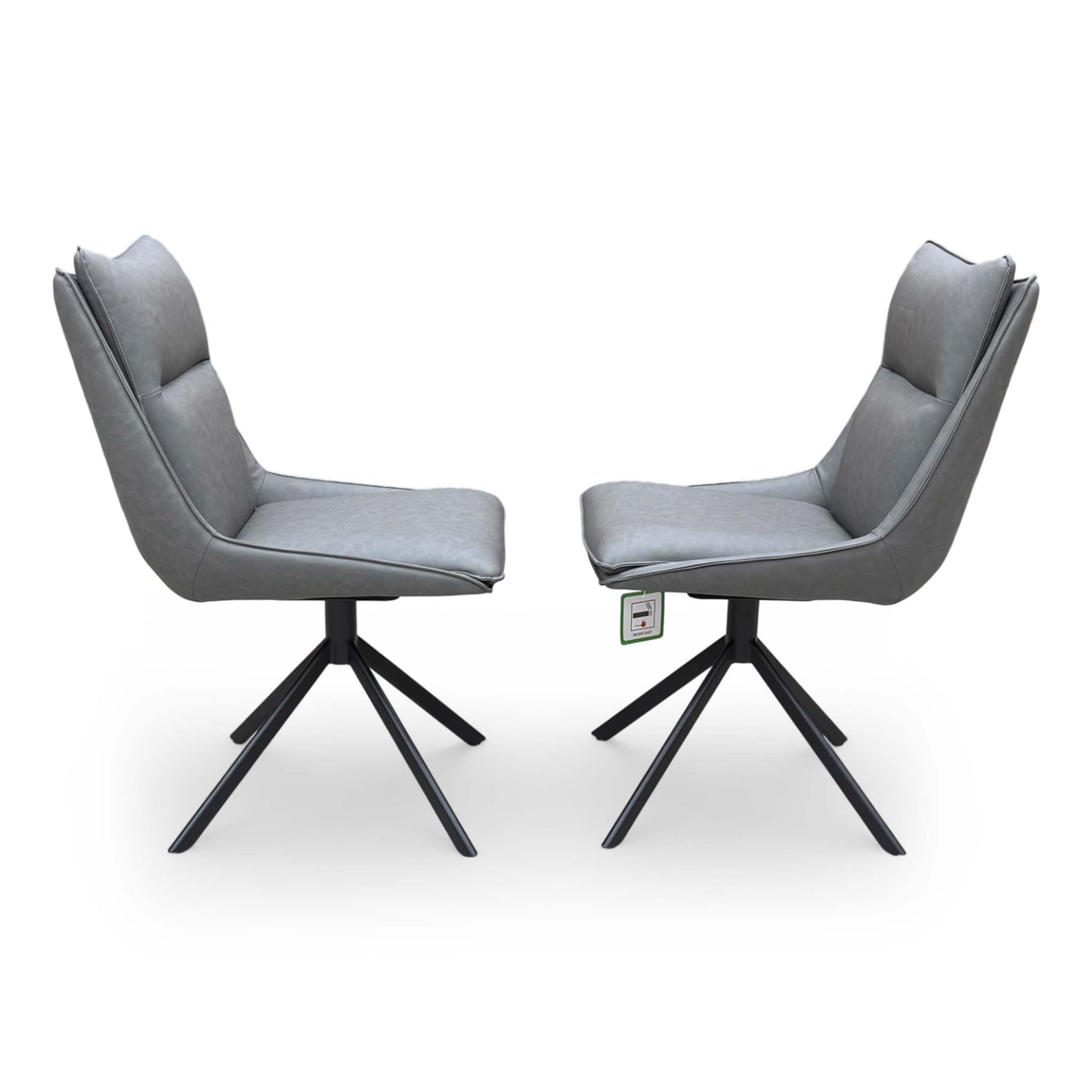 ‘Catalina’ Dark Grey Faux Leather Swivel Dining Chairs - Set of 2