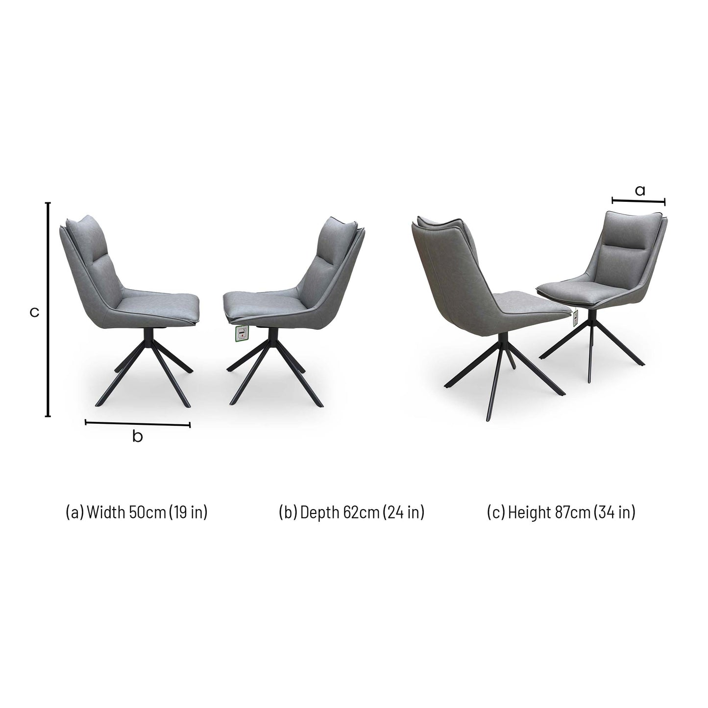 ‘Catalina’ Dark Grey Faux Leather Swivel Dining Chairs - Set of 2