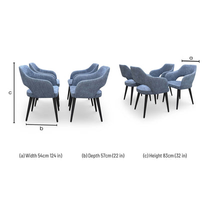 Dimensions for the Furniture Village ‘Manu’ Navy Blue Fabric Fixed Dining Chairs.
