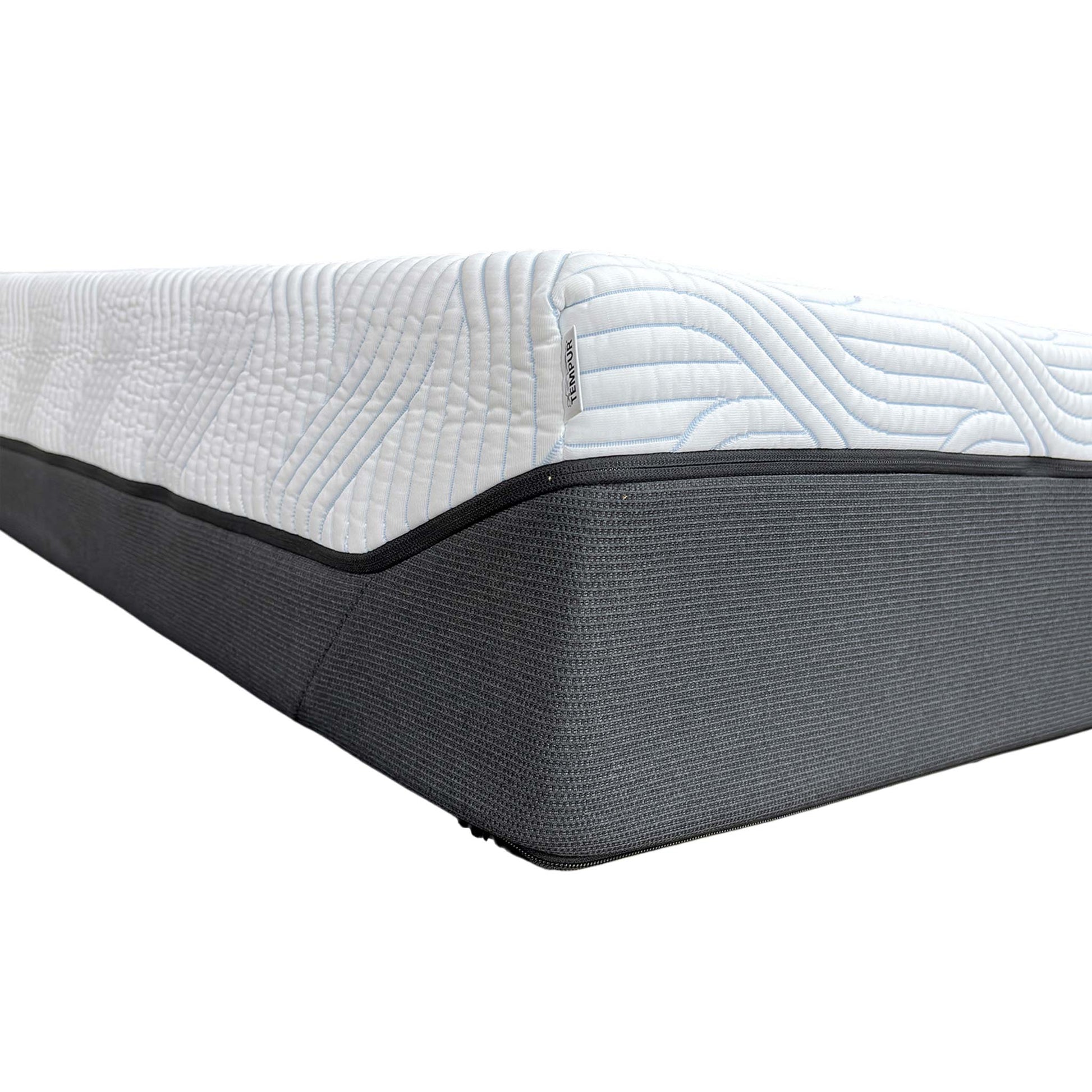 Corner view of the TEMPUR Pro Plus mattress, showing the high-quality stitching and breathable textile design.