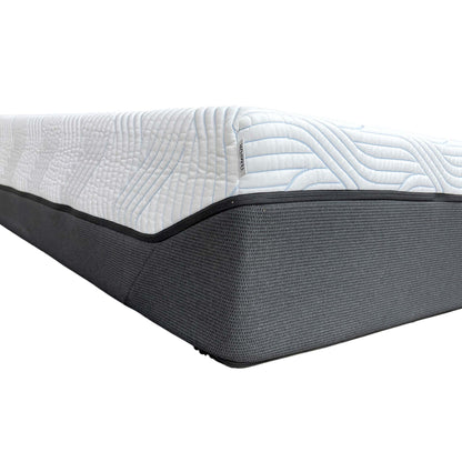 Corner view of the TEMPUR Pro Plus mattress, showing the high-quality stitching and breathable textile design.