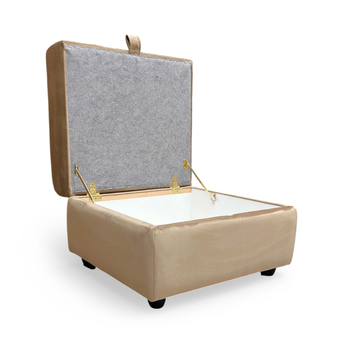 Side profile of the Dawson storage footstool, emphasizing its sturdy build and stylish presence as a functional home accessory.