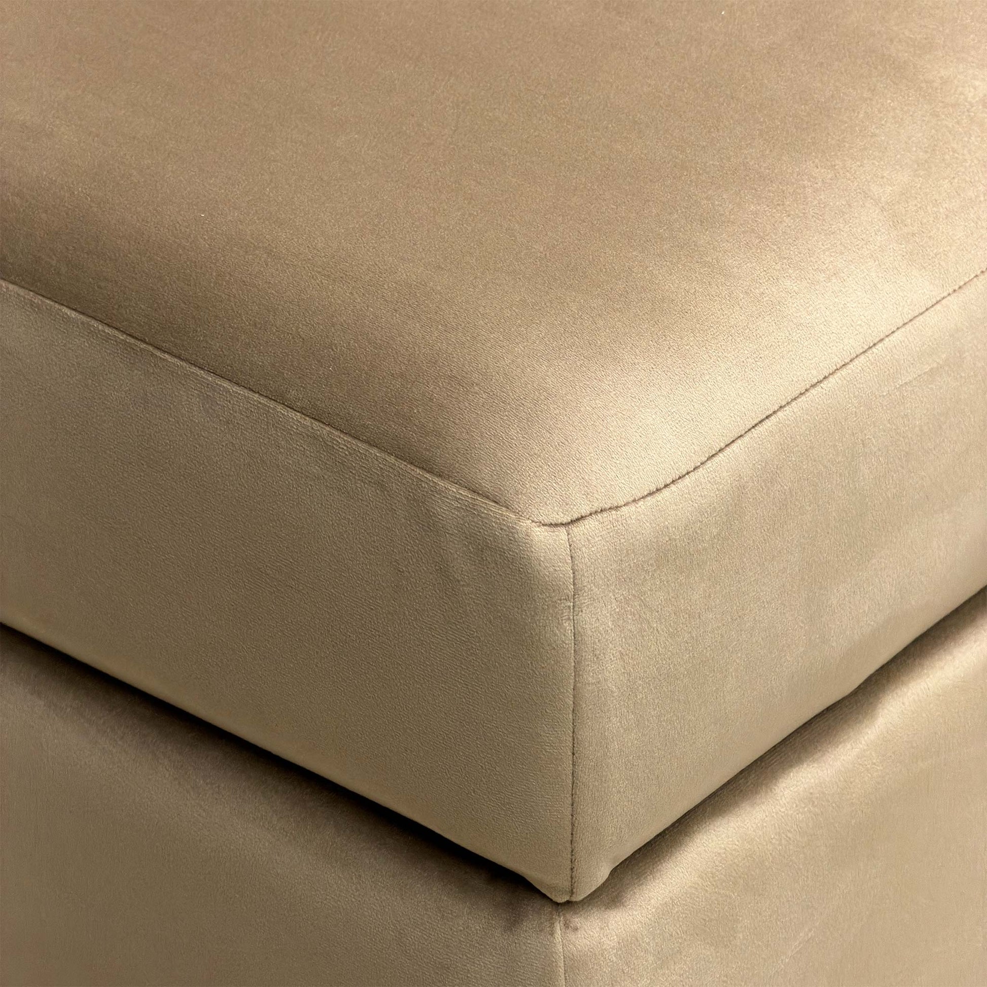 Detailed close-up of the Mink Dawson velvet fabric, illustrating the luxurious tufted texture and high-quality sheen of the material.
