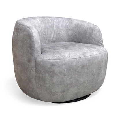 Full view of the ‘Terry’ Swivel Accent Chair in luxurious Infinity Silver velvet, featuring a contemporary tub-style design with a smooth rounded back.