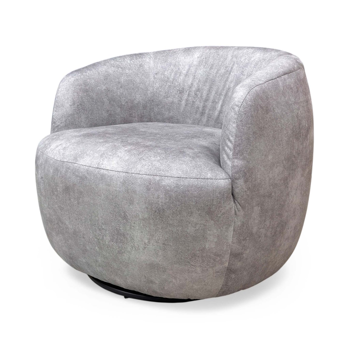 Side profile of the ‘Terry’ swivel chair, showing the compact and versatile design suitable for living rooms, bedrooms, or dressing areas.