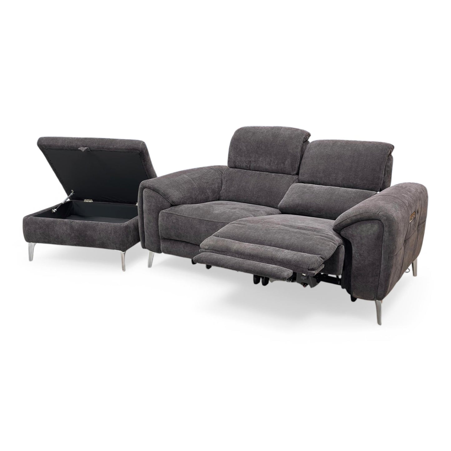 Side profile of the ‘Vino’ power recliner, highlighting the compact 2-seater design and ergonomic seating silhouette.