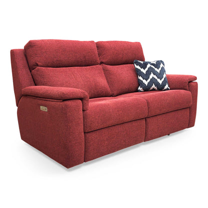 View of the sofa with one end seat reclined and the power headrest tilted, highlighting the personalized comfort options for the user.