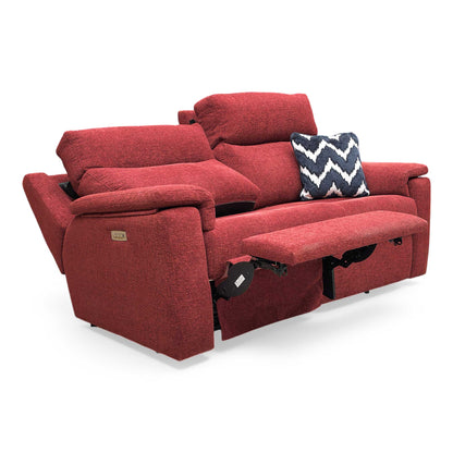 Side view of the G Plan Thornbury sofa in a fully reclined position, demonstrating the extensive full-body support and footrest extension.