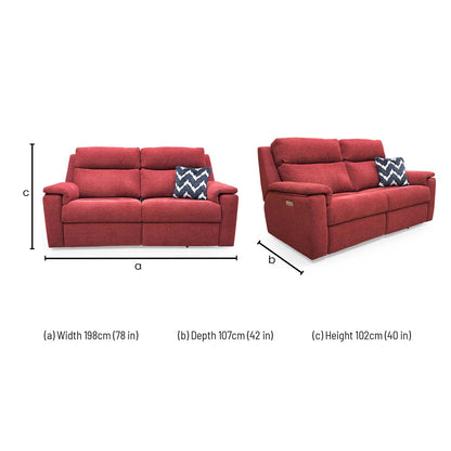 Dimensions for the G Plan ‘Thornbury’ Manhattan Burgundy Red 3 Seater Power Recliner Sofa.