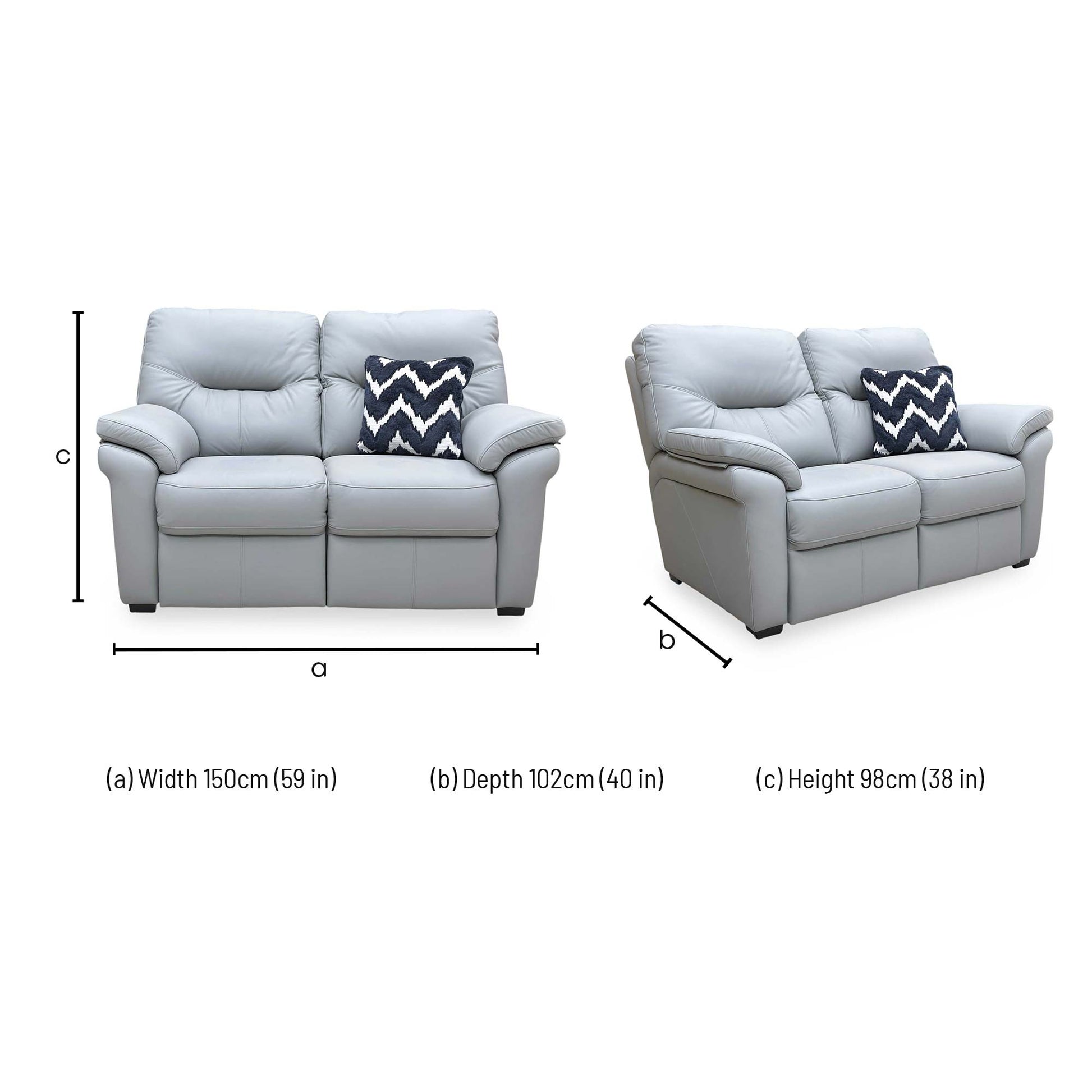 Technical dimension diagram for the G Plan Seattle 2 seater