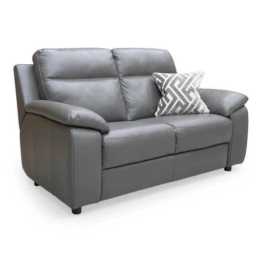 Full view The Nicoletti ‘Pepino’ 2-seater sofa in Torello Grigio Scuro 327 premium leather, featuring a sleek Italian design with wide armrests and a low-profile silhouette.