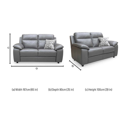 Dimensions for the Nicoletti ‘Pepino’ Torello Grigio Scuro 327 Leather 2 Seater Sofa.