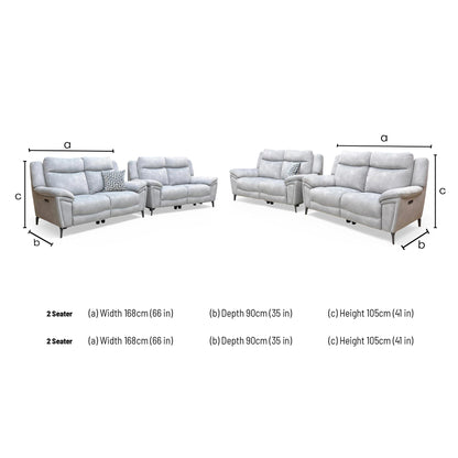 Dimensions for the Furniture Village ‘Panache’ 2 Seater Power Recliner Sofa.