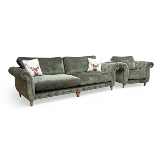 ‘Palace' Derwent Moss All Over Fabric Formal Back 4 Seater Grande + Chair