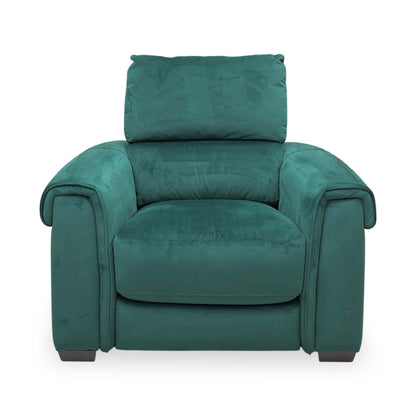 Front view of the sturdy black metal legs, showing the minimalist design and stable foundation of the Nixon armchair.