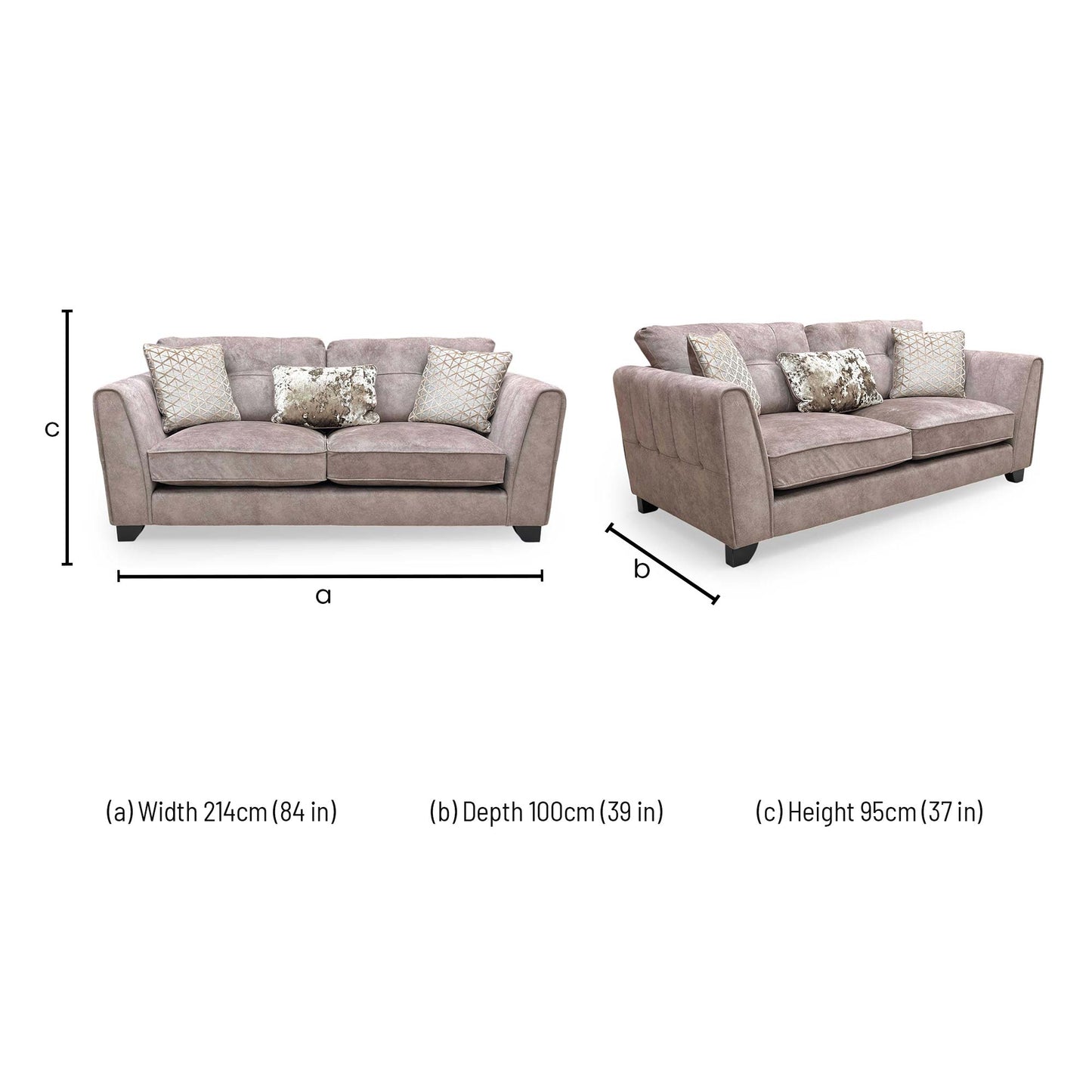 ‘Mariah' Dapple Chocolate-Tri No Insert Velvet Classic Back 3 Seater Sofa