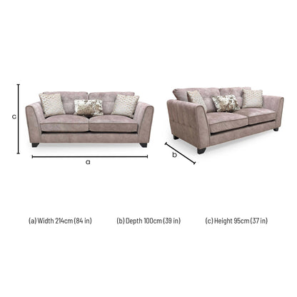 ‘Mariah' Dapple Chocolate-Tri No Insert Velvet Classic Back 3 Seater Sofa