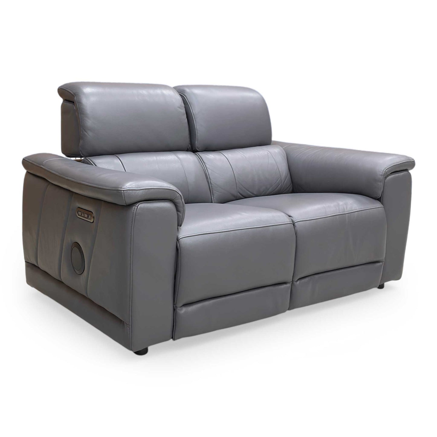 ‘Genius’ Montana Lavender Gry Cat-60:18 Leather 2 Seater Power Recliner Sofa with Power Headrests and Bluetooth Speakers