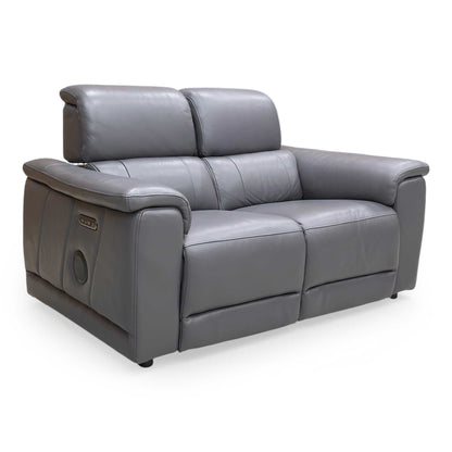 ‘Genius’ Montana Lavender Gry Cat-60:18 Leather 2 Seater Power Recliner Sofa with Power Headrests and Bluetooth Speakers
