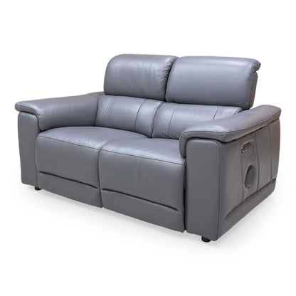 ‘Genius’ Montana Lavender Gry Cat-60:18 Leather 2 Seater Power Recliner Sofa with Power Headrests and Bluetooth Speakers