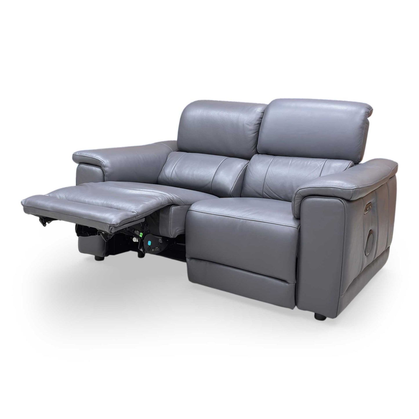 ‘Genius’ Montana Lavender Gry Cat-60:18 Leather 2 Seater Power Recliner Sofa with Power Headrests and Bluetooth Speakers