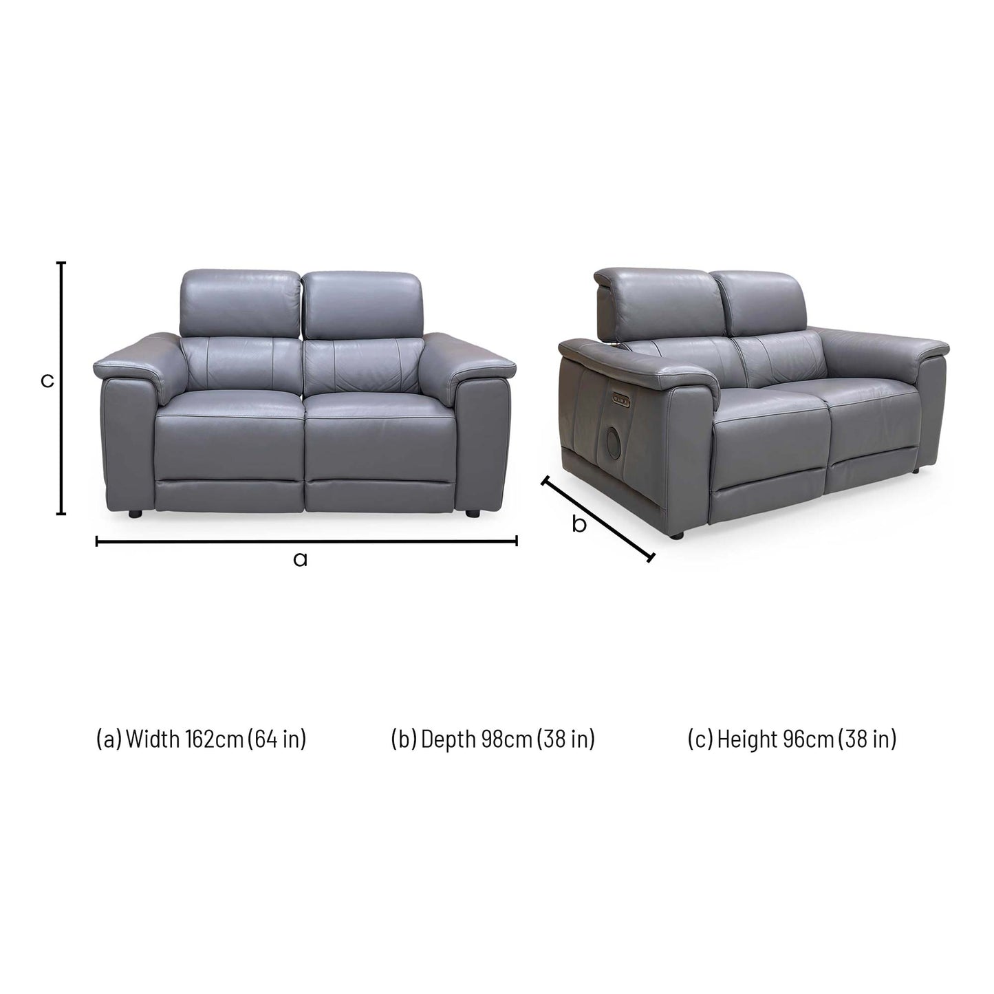 ‘Genius’ Montana Lavender Gry Cat-60:18 Leather 2 Seater Power Recliner Sofa with Power Headrests and Bluetooth Speakers