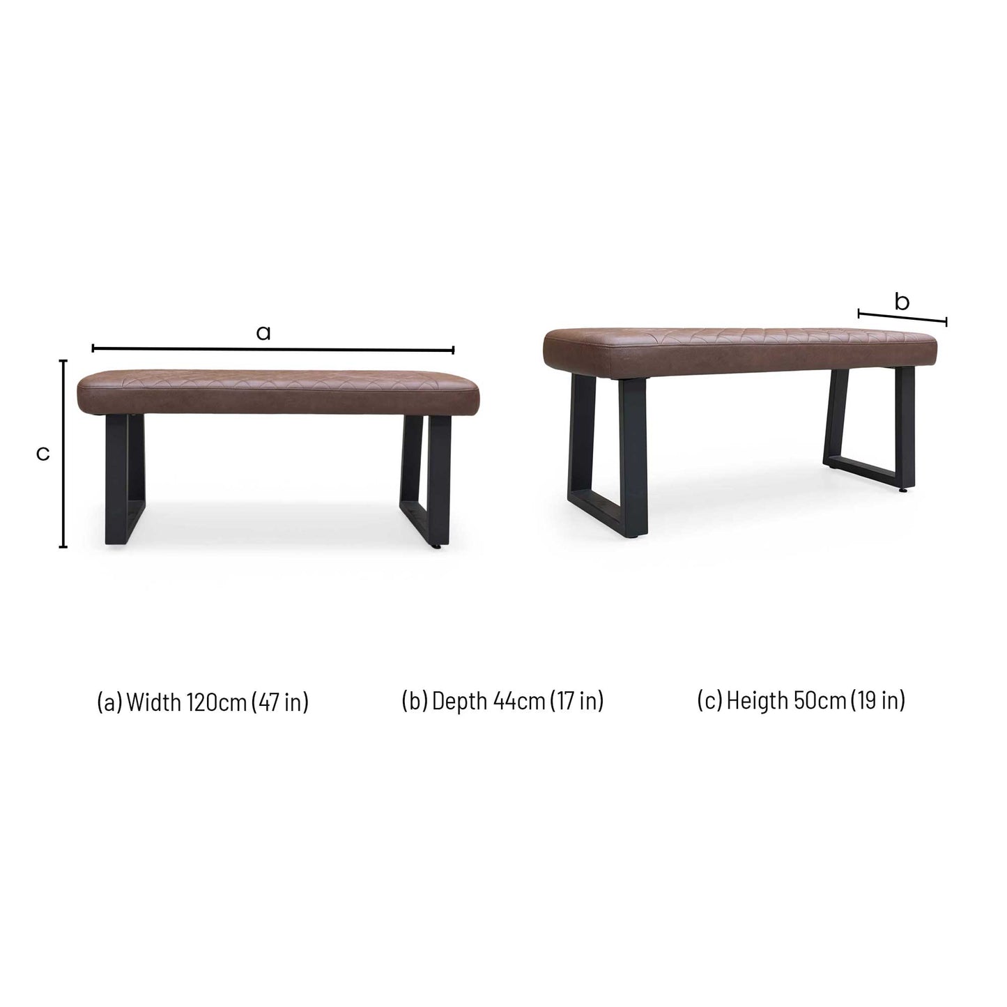 Dimension diagram for the Venus dining bench.