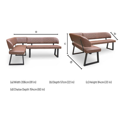 ‘Venus' Tan Faux Leather Left Hand Facing Corner Bench