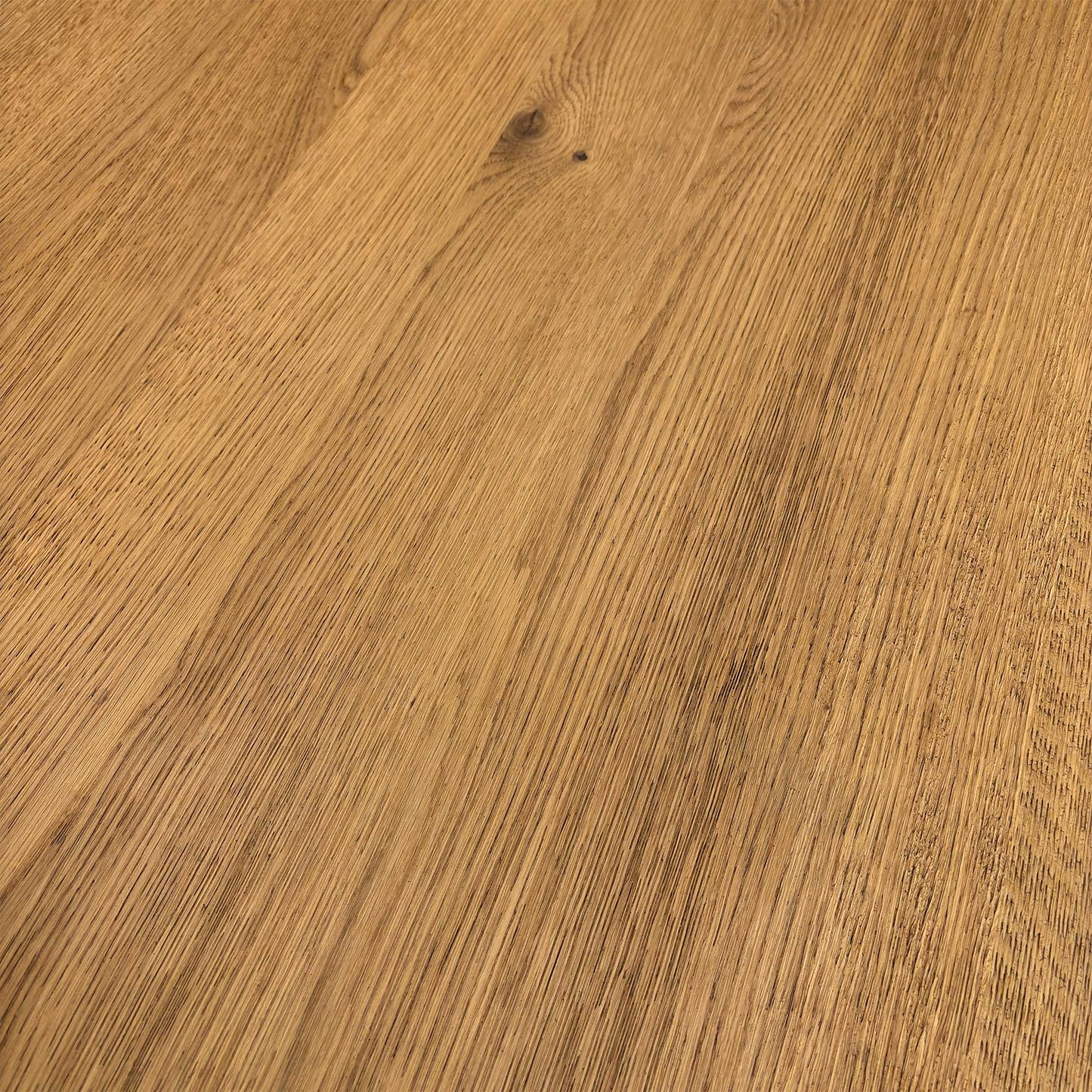 Close-up of the Earth finish on the oak surface, detailing the protective matte coating and the rich, natural tones of the wood.