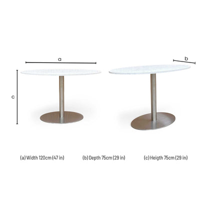 ‘Helsinki’ Bianco Miami Quartz Ceramic Top 120cm Fixed Oval Dining Table