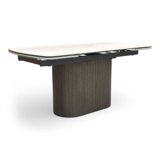 ‘Tiber’ Travertine Ceramic Top 160cm Draw Leaf Extending Dining Table