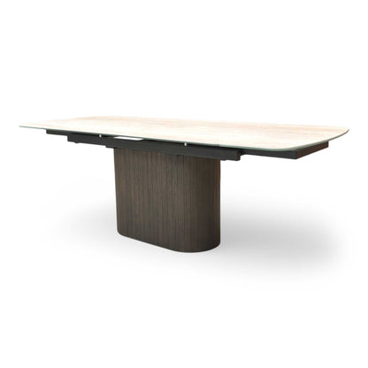 ‘Tiber’ Travertine Ceramic Top 160cm Draw Leaf Extending Dining Table