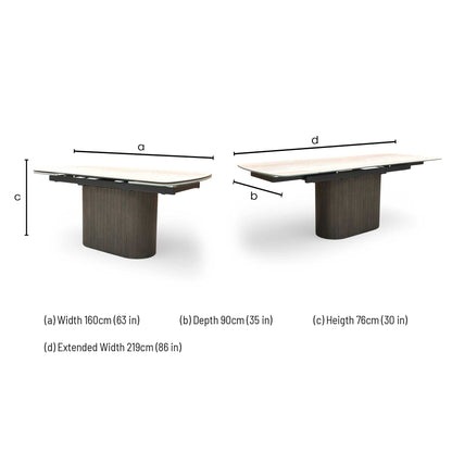 ‘Tiber’ Travertine Ceramic Top 160cm Draw Leaf Extending Dining Table