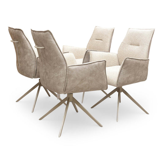 ‘Mirage’ Neutral Fabric Swivel Dining Arm Chairs - Set of 4