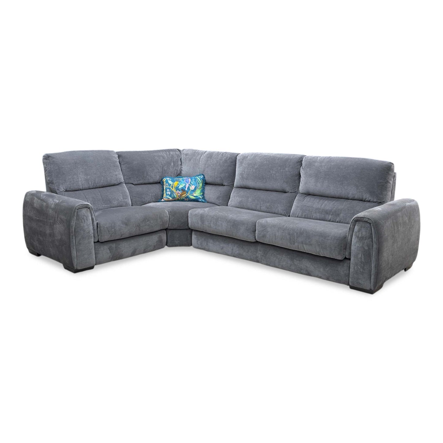 ‘Flex’ Fab-Can-R456 Anthracite Fabric Left Hand Facing Small Corner Sofa Bed with Power Recliner and Storage Arms