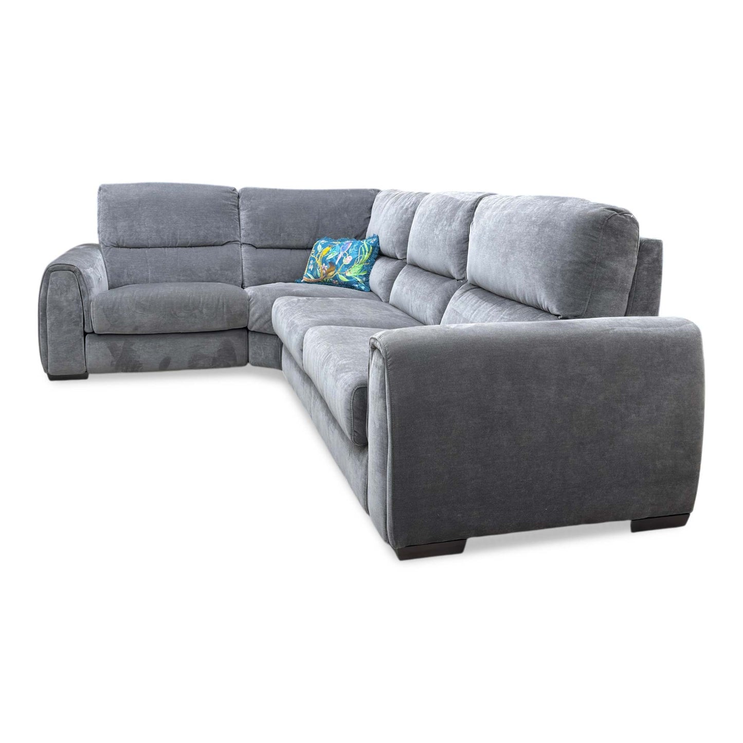 ‘Flex’ Fab-Can-R456 Anthracite Fabric Left Hand Facing Small Corner Sofa Bed with Power Recliner and Storage Arms